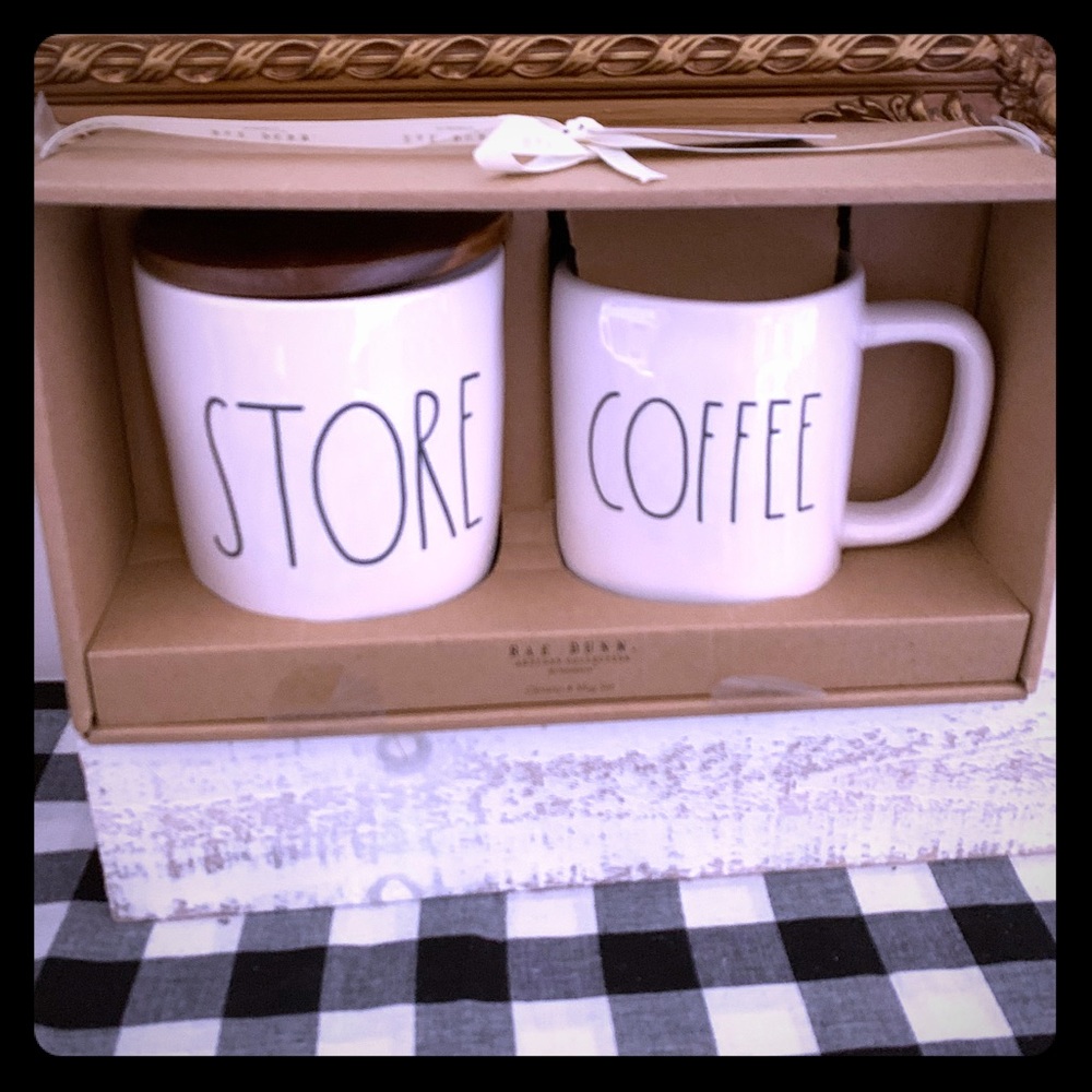 RAE DUNN COFFEE STORE WITH LID AND MUG